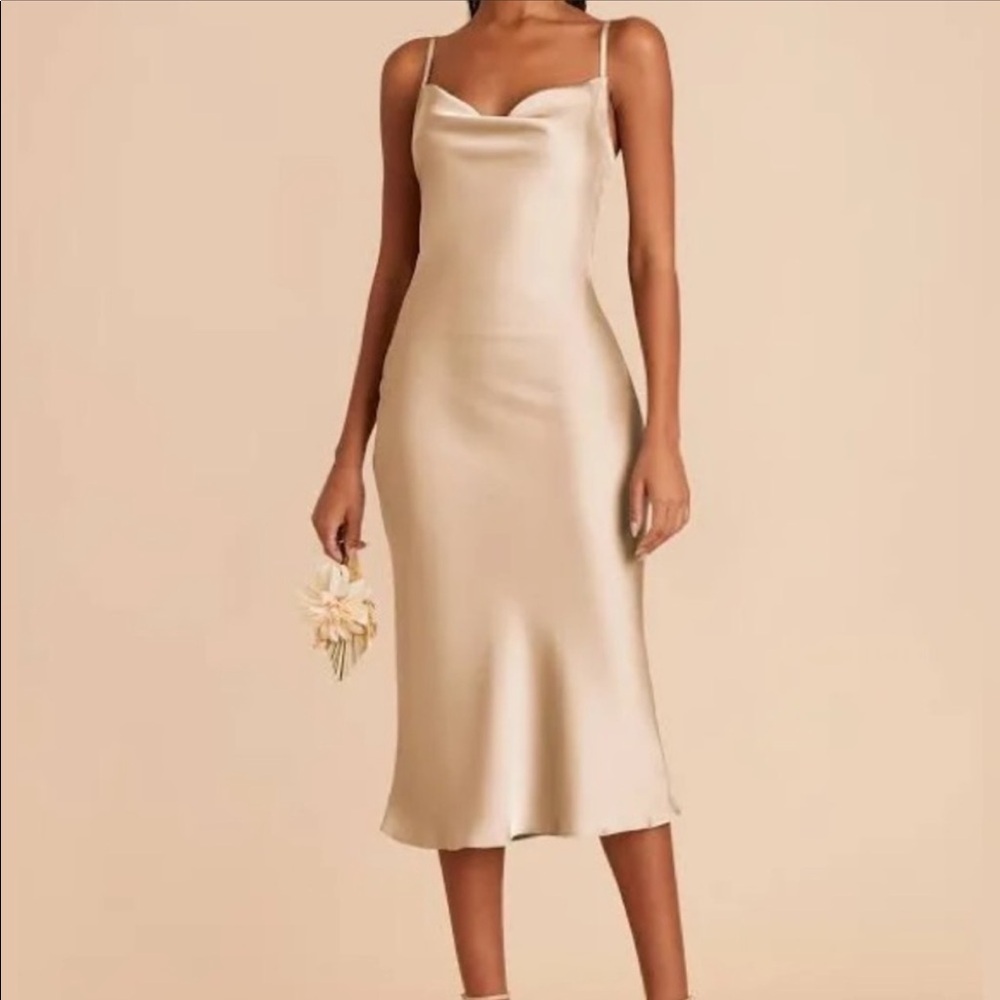 Birdy Grey - Lisa - Cowl Neck - Matte Satin - Gold Midi Dress